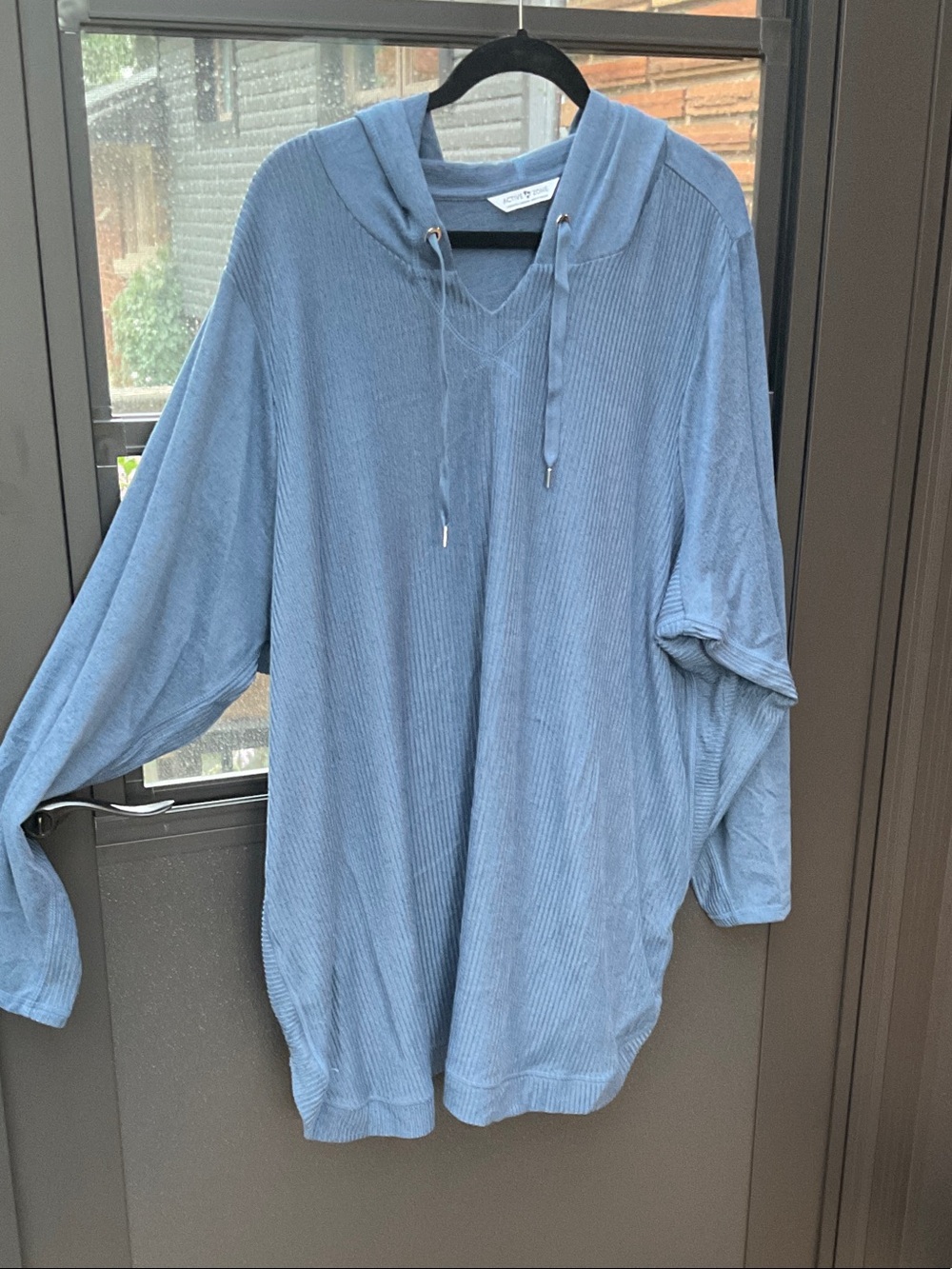 Active USA Dusty Blue Ribbed Hooded Pullover